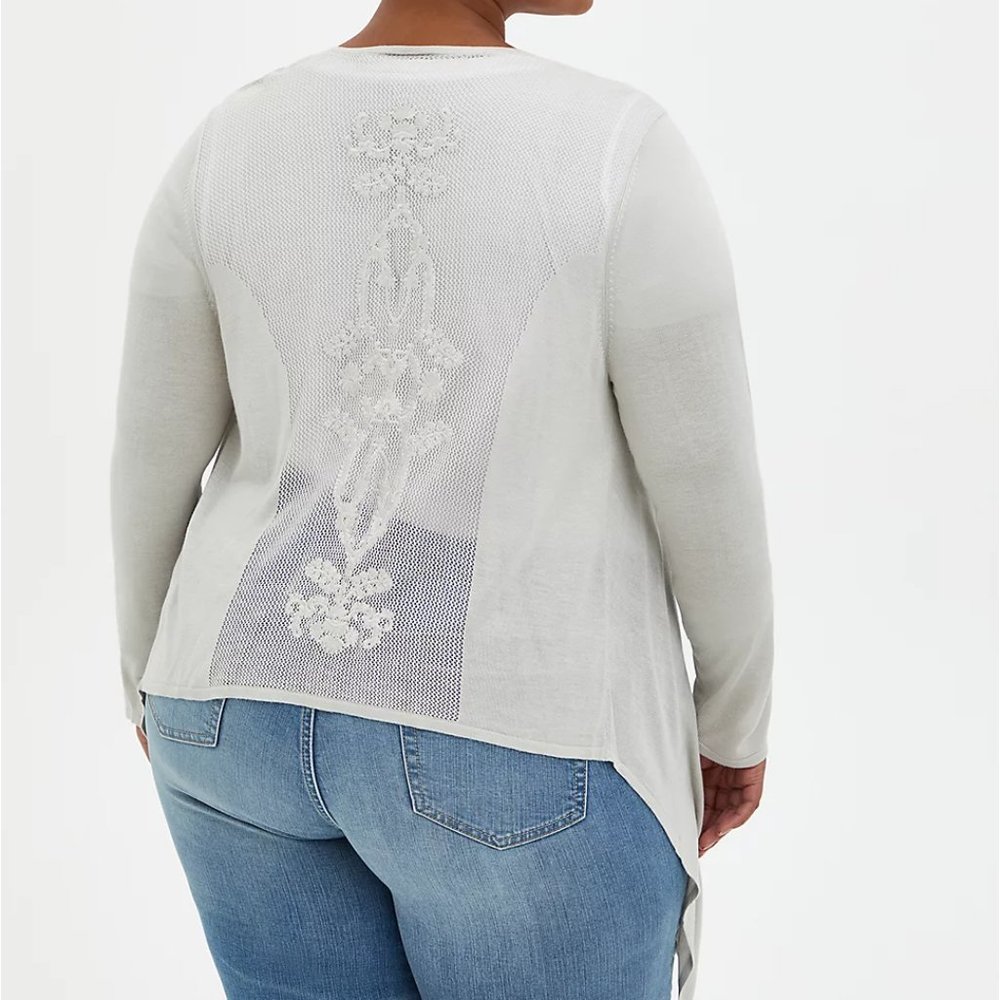 Torrid Size 2X 18-20 Grey Pointelle Drape Front Cardigan - Picture 2 of 5
